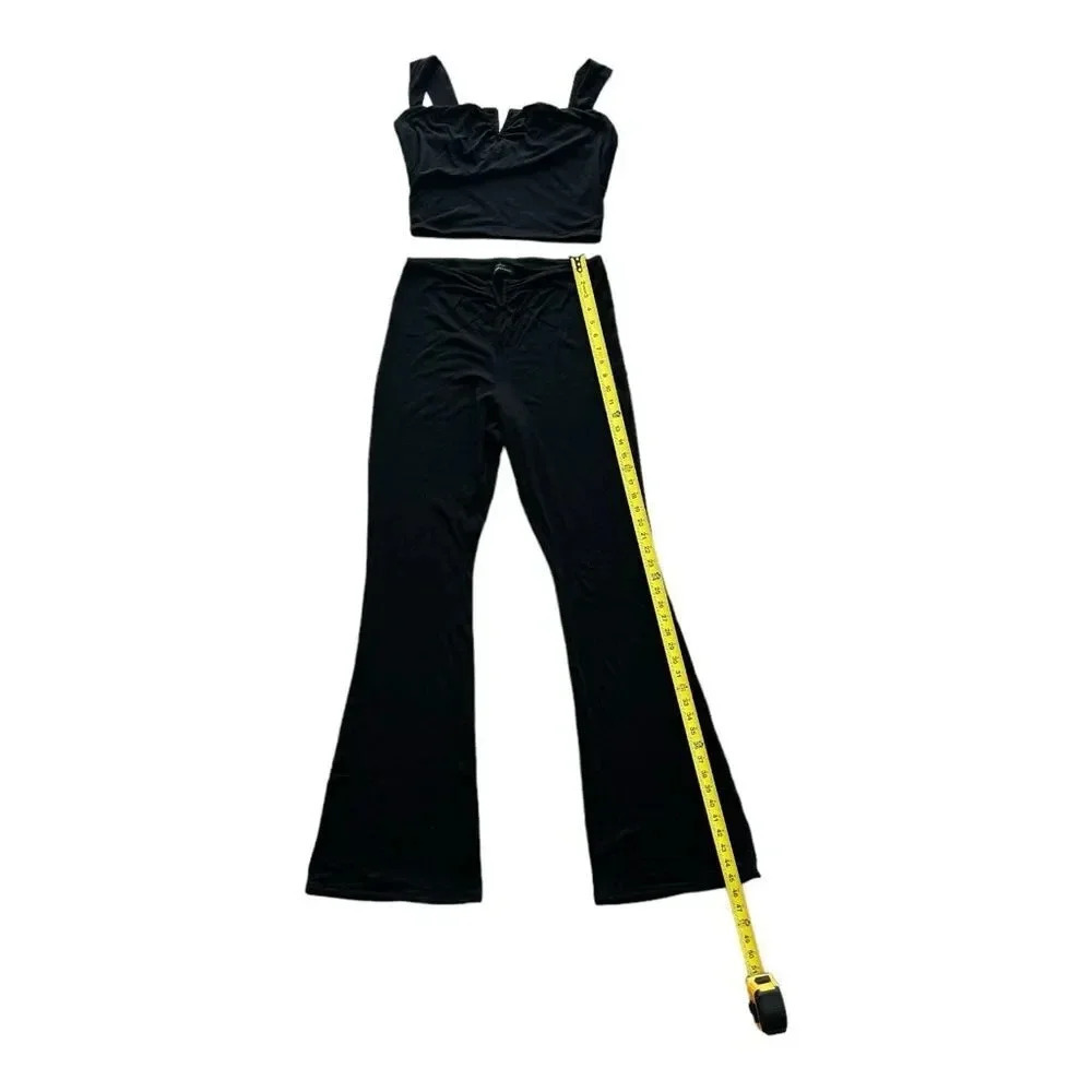 Naked wardrobe Black Flare Pant Soft Cropped Top Tank 2 PC Set Outfit Size 1X - Picture 3 of 15
